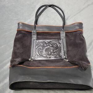 Vintage CHAR Shoulder Bag Black Boho Suede Leather Bag 70s Tassle USA Made Purse